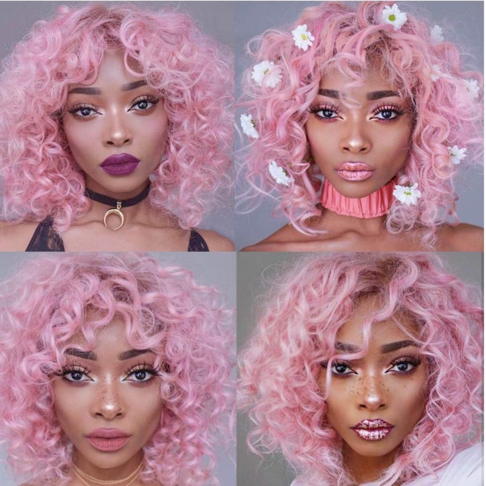 LIZA K CANDY 🍬 PINK CURLY BANG WIG  *NWT*